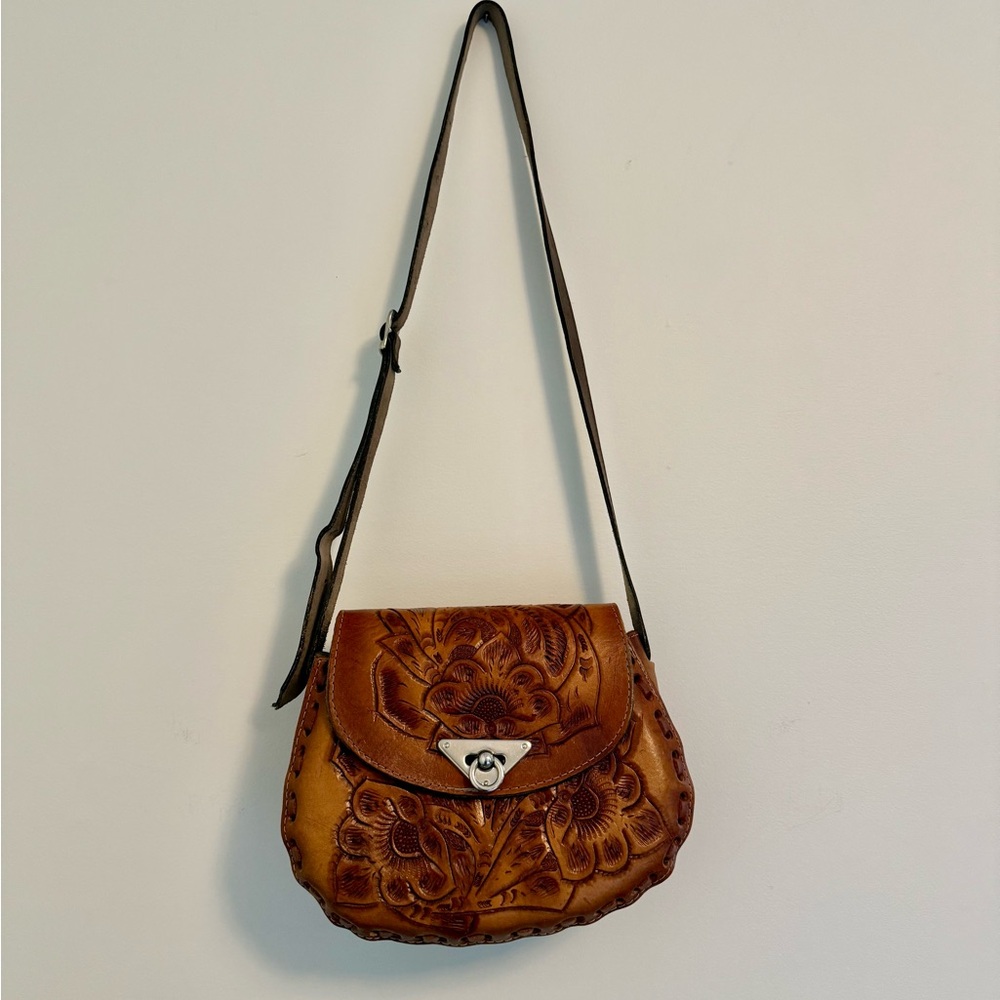 Hand Tooled Leather Shoulder Bag Made in Mexico
